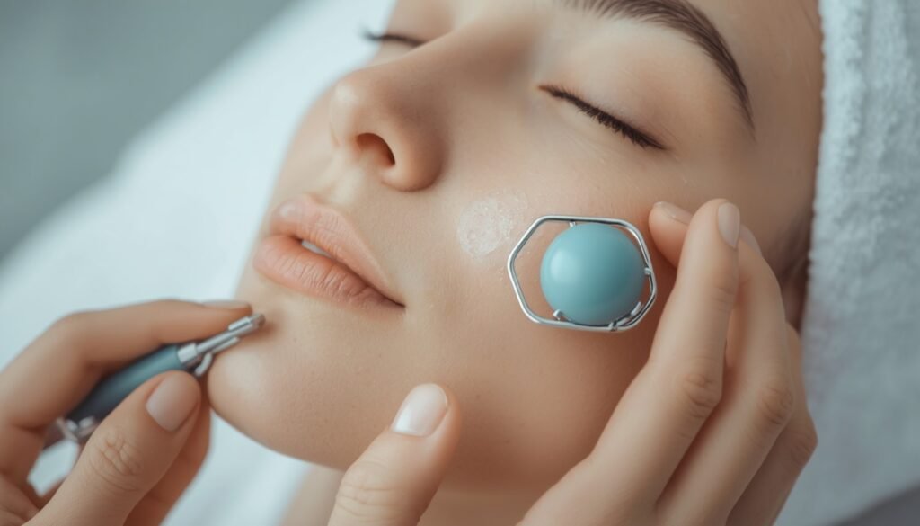 Cleaning a facial massage roller with a soft cloth after use