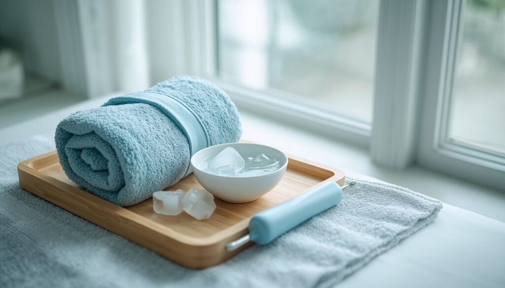 Relaxing cooling skincare ritual with spa-style accessories